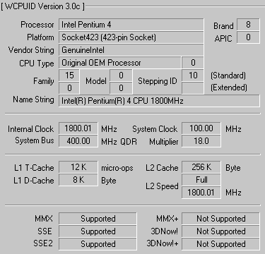 Systeminformationen von WCPUID