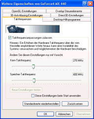 Albatron GeForce4 MX440 Taktraten