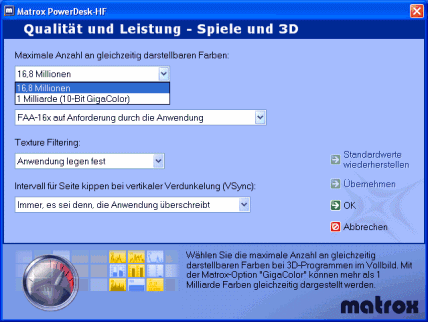 Matrox PowerDesk-HF Qualitäts- und Leistungseinstellungen