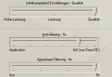 Einstellungen der Bildqualität einer GeForce FX5200 mit Detonator FX