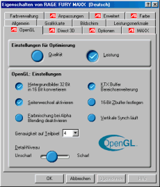 OpenGL Einstellungen