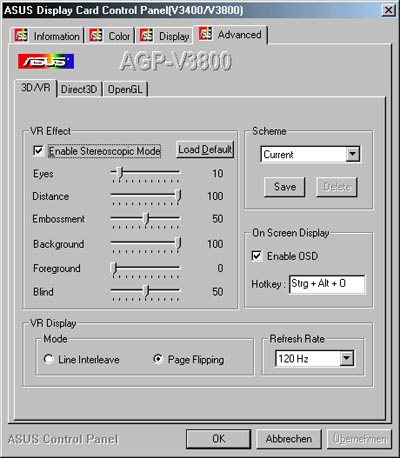 Advanced Tab der V3800 Treiber