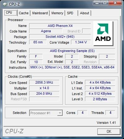 CPU-Z: Phenom 2,856 GHz