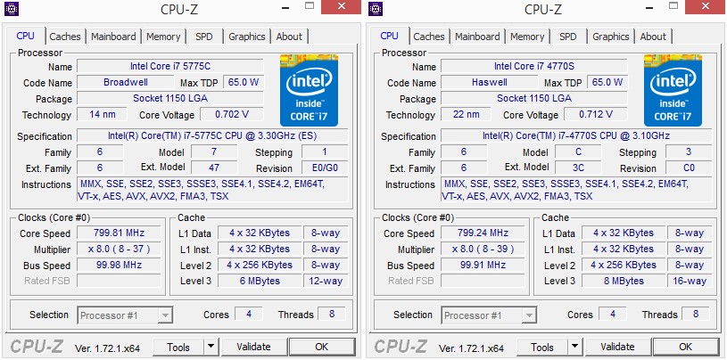CPU-ID: Broadwell links, Haswell rechts