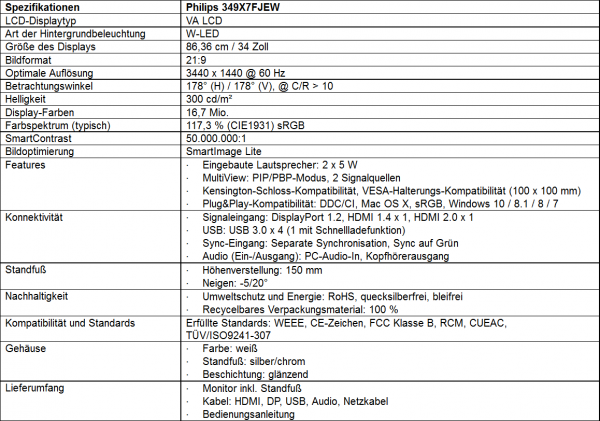 Philips 349X7FJEW Specs