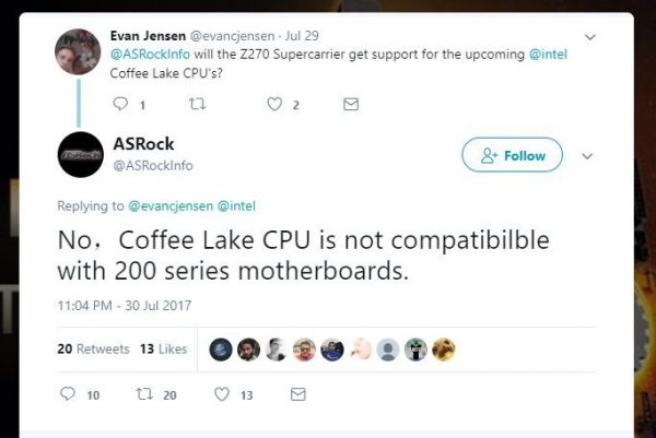 ASRock Twitter Coffee Lake Comment
