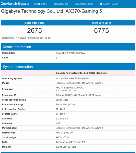 AMD A12-9800 Geekbench