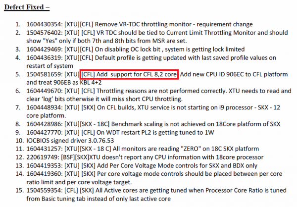 Intel Coffee Lake 8C Support Document