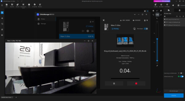Chitubox ChituManager Druckmanagement - integrierte Kamera und Druckstatus