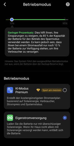 Ecoflow App - Einstellungen Betriebsmodus