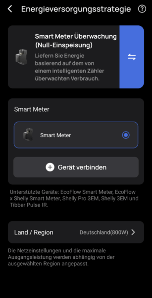 Ecoflow App - Einstellungen Energieversorgungsstrategie