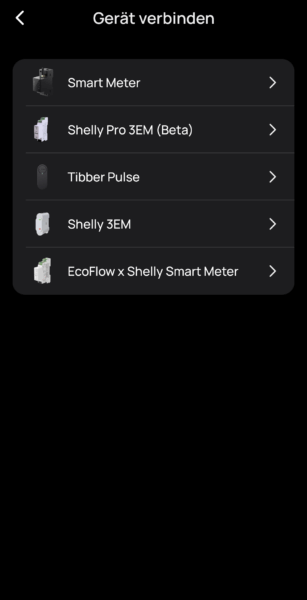 Ecoflow App -Smart Meter Auswahl