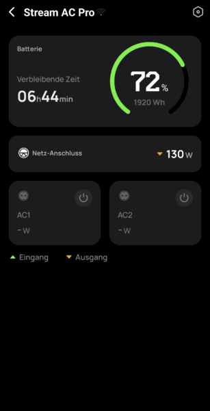 Ecoflow App - Stream AC Pro Detailansicht