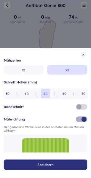Anthbot Genie 800 - App Mäheinstellungen
