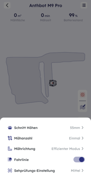Anthbot M9 Pro - App Mäheinstellungen